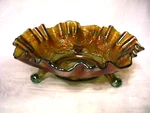 "ten Mums" Footed Bowl 9 1/2" 3 & Edge Green Fantastic Color Carnival Fenton. Fixed Price $500.00.