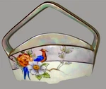 Noritake Morimur Sugar Bowl Caddy Basket Blue & Opalescent Peacock Flowers Vtg. Fixed Price $18.90.