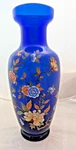 Norleans Handpainted Cobalt Blue Glass Vase Butterflies Flowers Gold Rim 14.5''. Fixed Price $149.99.