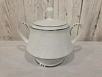 Noritake Japan 6909 Ranier Sugar Bowl /w Lid White Floral On Platinum Trim. Fixed Price $19.99.