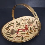 Vtg Solid Brass Oval Christmas Basket Tray Movable Handle Painted India. Fixed Price $19.99.