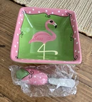 Msc Mainstreet Collection Pink Flamingo Cheese Dip Bowl With Matching Spreader. Fixed Price $9.60.