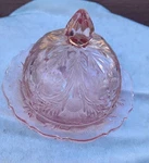 Vtg Mosser Glass Inverted Thistle Pink Covered Butter Dish, Depression. Holiday. Fixed Price $35.00.