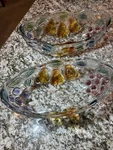 Set Of Two Mikasa Garden Harvest Glass Oval Serving Bowl 10 3/4 Embossed Fruit. Fixed Price $30.00.