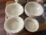 Vietri Bellezza Buttercream Embossed Italian Pottery Bowl Set 12 Italy. Fixed Price $187.49.