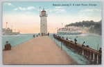 Postcard Illinois Chicago Lighthouse With Steamer On Lake Michigan Pier 71F. Fixed Price $6.00.