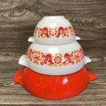 Vintage Pyrex Friendship Cinderella Mixing Bowls Set 441 443 444 Orange Usa. Fixed Price $179.99.