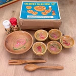 Vtg Shackman Miniature Childrens Salad Bowl Set #4377 Wood Play Box. Fixed Price $25.00.