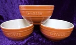 Staub Ceramic Bowl Set Orange 4.7 In Made France 3 Pc Lot. Fixed Price $29.99.