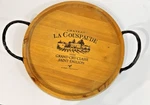 Wood Wine Barrel Tray With Wrought Iron Handles 12" Round Chateau La Couspaude. Fixed Price $20.00.