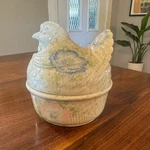 Fitz Floyd Provence Nesting Hen Candy Dish Blue & Pink Flowers Japan (read). Fixed Price $45.00.