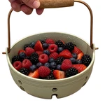 Hearth & Magnolia Green Stoneware Berry Bowl Wood Handle Basket. Fixed Price $24.99.