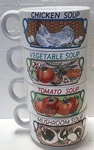 Ceramic Soup Mug/bowl Chicken Vegetable Mushroom Tomato Set Of 4 (rv). Fixed Price $38.83.