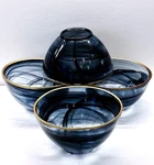 Akcam Turkish Glass Black Swirl Gold Rim Soup/cereal Bowl 5 3/4 Set Of. Fixed Price $56.00.