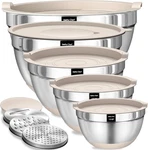 Umite Chef Mixing Bowls With Airtight Lids Set, 8PCS Stainless Steel Khaki Nesti. Fixed Price $46.89.