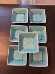 Roscher Turquoise Square Crackle Glaze 9 Bowls Set -7. Fixed Price $32.00.
