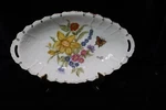 Pirkenhammer Czechoslovakia Oval Bowl Butterflies Flowers Artist Signed 11 3/4". Fixed Price $30.00.