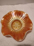 Antique Pre 1940 Dugan Peach Opalescent Rim Stippled Flower Bowl. Fixed Price $30.00.