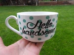 Ciroa Microwaveme Porcelain Soup Mug Hello Handsome Green Dot Microwaveable Bowl. Fixed Price $10.00.