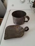 Antique Galvanized Metal Scoop And Cup Country Store Farmhouse Set 2 Primitives. Fixed Price $28.00.