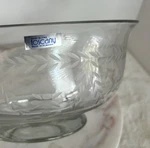 Beautiful Large Toscany Hand Blown Made In Romania Crystal Etched Bowl. Fixed Price $17.00.