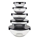 Chef Buddy Set Of 5 Glass Nesting Bowls With Bpa Free Plastic Black Lids. Fixed Price $24.99.