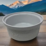 Crate & Barrel Souffle Casserole Serving Dish White Embossed Fruit 10" X 4.25". Fixed Price $23.20.