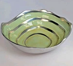 Michael Wainwright Mint Green Como Enamel & Aluminum Medium Art Bowl 7 Signed. Fixed Price $35.00.