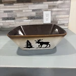 Home Studio Woodland Collection Square Bowl Moose Pine Trees Brown Large. Fixed Price $19.99.