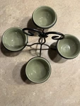 Longaberger Wrought Iron Server Caddy W/ 4 Green Bowls Desserts Snacks Condiment. Fixed Price $42.00.