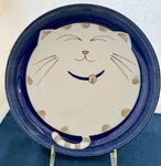 Warai Neko Japan Happy Fat Smiling Cat 8" Cobalt Blue Shallow Bowl Deep Plate. Fixed Price $19.98.