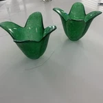 Studio Nova *rare* Pair 6 Leaf Emerald Green Glass Ruffled Edge Bowl Vintage Set. Fixed Price $18.74.