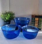 Vtg Anchor Hocking Cobalt Blue Glass Mixing/nesting BOWLS;1/1.5/2.5 Qt; Set Of 3. Fixed Price $49.97.