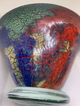 Vtg Marked Badash Handblown Crystal Firestorm Colorful Art Glass Bowl VASE8X6. Fixed Price $32.99.