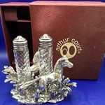 Arthur Court Horse Salt & Pepper Shaker Set Glass Metal Animal Holder W Box. Fixed Price $44.99.