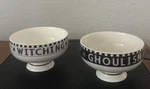 Anthropologie Bistro Tile Nut Bowl Set 2 Halloween Witch Cat & Bat Dessert Black. Fixed Price $33.00.