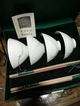 New Vintage Discovery Channel Store White Ceramic Rice Bowls Set, Chopsticks. Fixed Price $39.99.