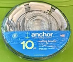 Anchor Hocking Set Of 10 Mixing Bowls Durable Clear Glass Kitchen Prep. Fixed Price $60.00.