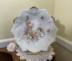 Antique Porcelain Bowl From Bavaria Germany 10.9 Peach Roses & Brushed Gold. Fixed Price $29.70.