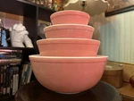 Vintage Pyrex Mixing Bowl Complete Set #401-404. Fixed Price $310.00.