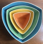 Artisan Ceramic Rounded Triangular Nesting Bowls Set Rare Find. Fixed Price $120.00.