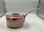 Mauviel M'heritage M'200 Sauce Pan With Lid, Brass Handle, 1.8-QT. Fixed Price $300.96.