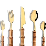 35- Piece Natural Bamboo Hand-crafted, Stainless Steel, Dishwasher Safe, Cutlery. Fixed Price $162.00.