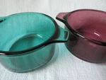 2 Vintage Libbey Forte Crisa Mexico Bowls Green Amethyst With Handles. Fixed Price $11.25.