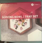 Brand New Libbey Urban Story Hexagonal 2-PIECE Tray Wood Bowl Set. Fixed Price $10.50.