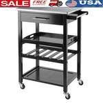 Rolling Kitchen Utility Cart Stainless Steel Top Mobile Serving Tray Wine Rack. Fixed Price $137.25.