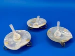 Mother Of Pearl Sea Shell Caviar Appetizer Footed Plates 3 W/ Spoons. Fixed Price $45.99.