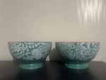 Pioneer Woman Traveling Vines Pedestal Footed Bowls Set 2 Teal Red Cereal. Fixed Price $24.99.