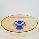 Large Kosta Boda Art Glass Center Bowl 14 Amber & Cobalt Attributed Ran. Fixed Price $150.00.