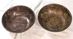 Pair (2) Woven Bamboo-look Teak? Wooden Round Salad Fruit 10" Serving Bowls. Fixed Price $30.00.